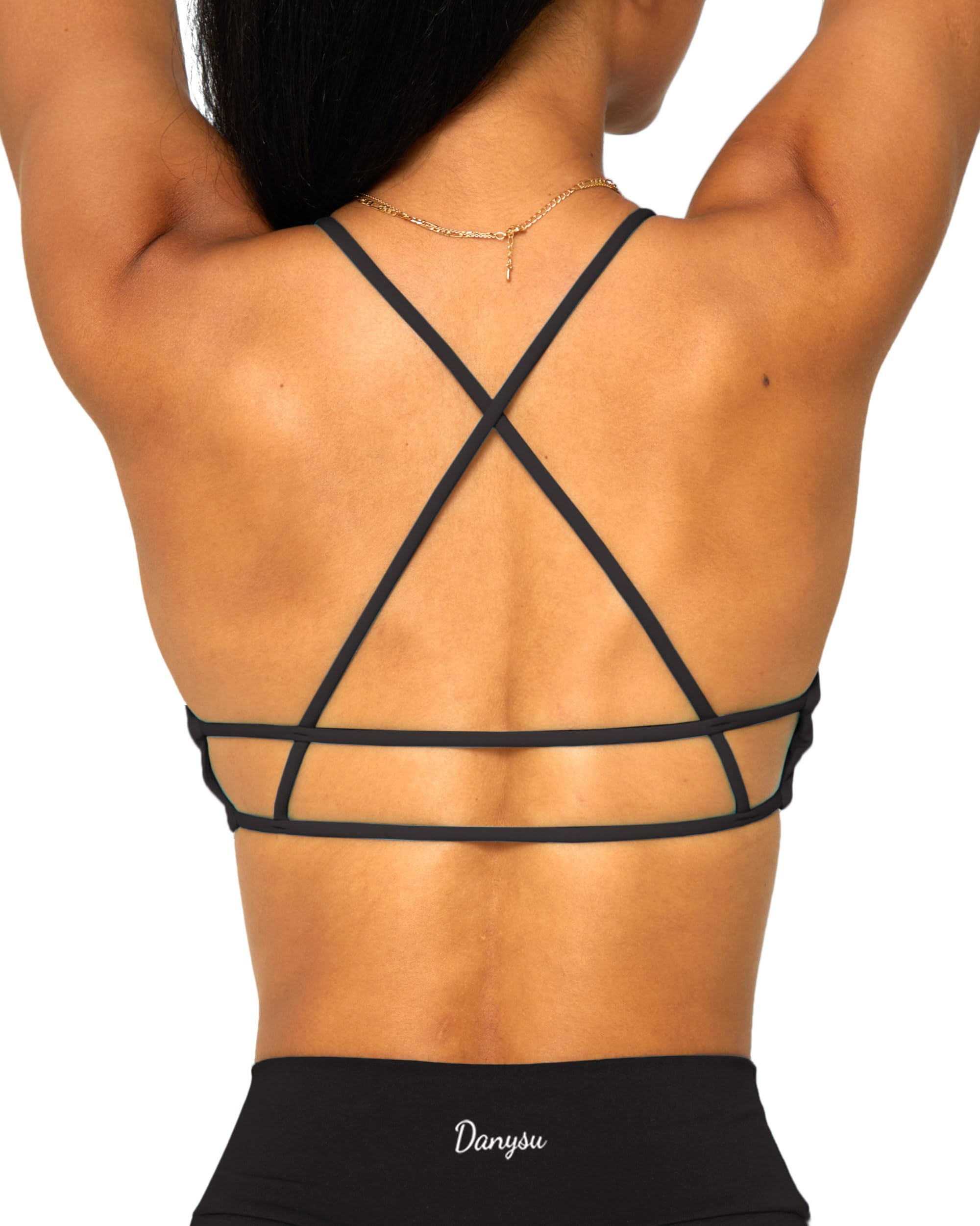 Danysu Womens Backless Sports Bra Open Back Workout Top Light Support  Strappy Sport Bra Cute Gym Clothes Crisscross Black XS : :  Fashion