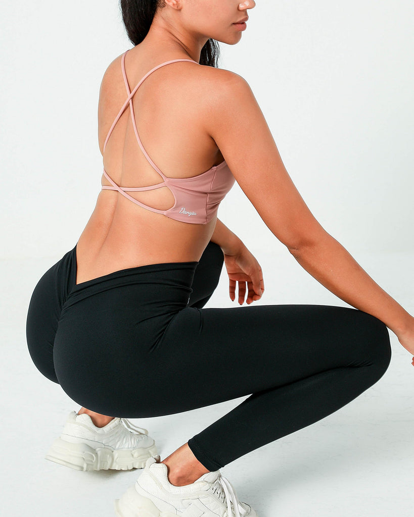 Danysu Backless Sports Bra Soft Workout Tops with Removable Padded