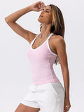 Danysu V Neck Racerback Color Block Tank Top with Built in Bra