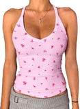 Danysu V Neck Racerback Floral Tank Top with Built in Bra