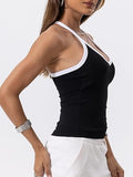 Danysu V Neck Racerback Color Block Tank Top with Built in Bra