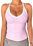 Danysu V Neck Racerback Color Block Tank Top with Built in Bra