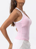 Danysu V Neck Racerback Color Block Tank Top with Built in Bra