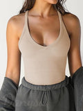 Danysu V Neck Racerback Tank Top with Built in Bra