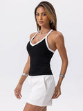 Danysu V Neck Racerback Color Block Tank Top with Built in Bra