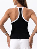 Danysu V Neck Racerback Color Block Tank Top with Built in Bra