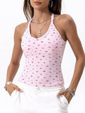 Danysu V Neck Racerback Floral Tank Top with Built in Bra