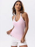 Danysu V Neck Racerback Color Block Tank Top with Built in Bra