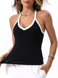 Danysu V Neck Racerback Color Block Tank Top with Built in Bra