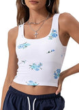 Danysu Women Floral Square Neck Tank Top with Built in Bra