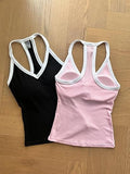 Danysu V Neck Racerback Color Block Tank Top with Built in Bra