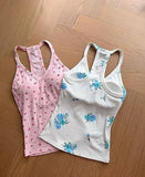 Danysu V Neck Racerback Floral Tank Top with Built in Bra