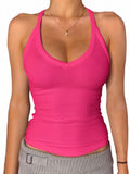 Danysu V Neck Racerback Tank Top with Built in Bra