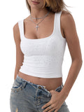 Danysu Women Diamond Square Neck Tank Top with Built in Bra