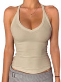 Danysu V Neck Racerback Tank Top with Built in Bra