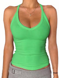 Danysu V Neck Racerback Tank Top with Built in Bra