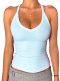 Danysu V Neck Racerback Tank Top with Built in Bra