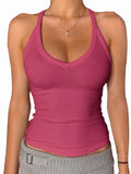 Danysu V Neck Racerback Tank Top with Built in Bra